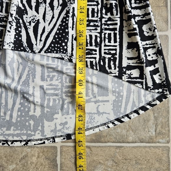 ICE Womens Hi-Low Beaded Waist Dress Size 14 Black White Abstract Short Sleeve - Picture 15 of 15